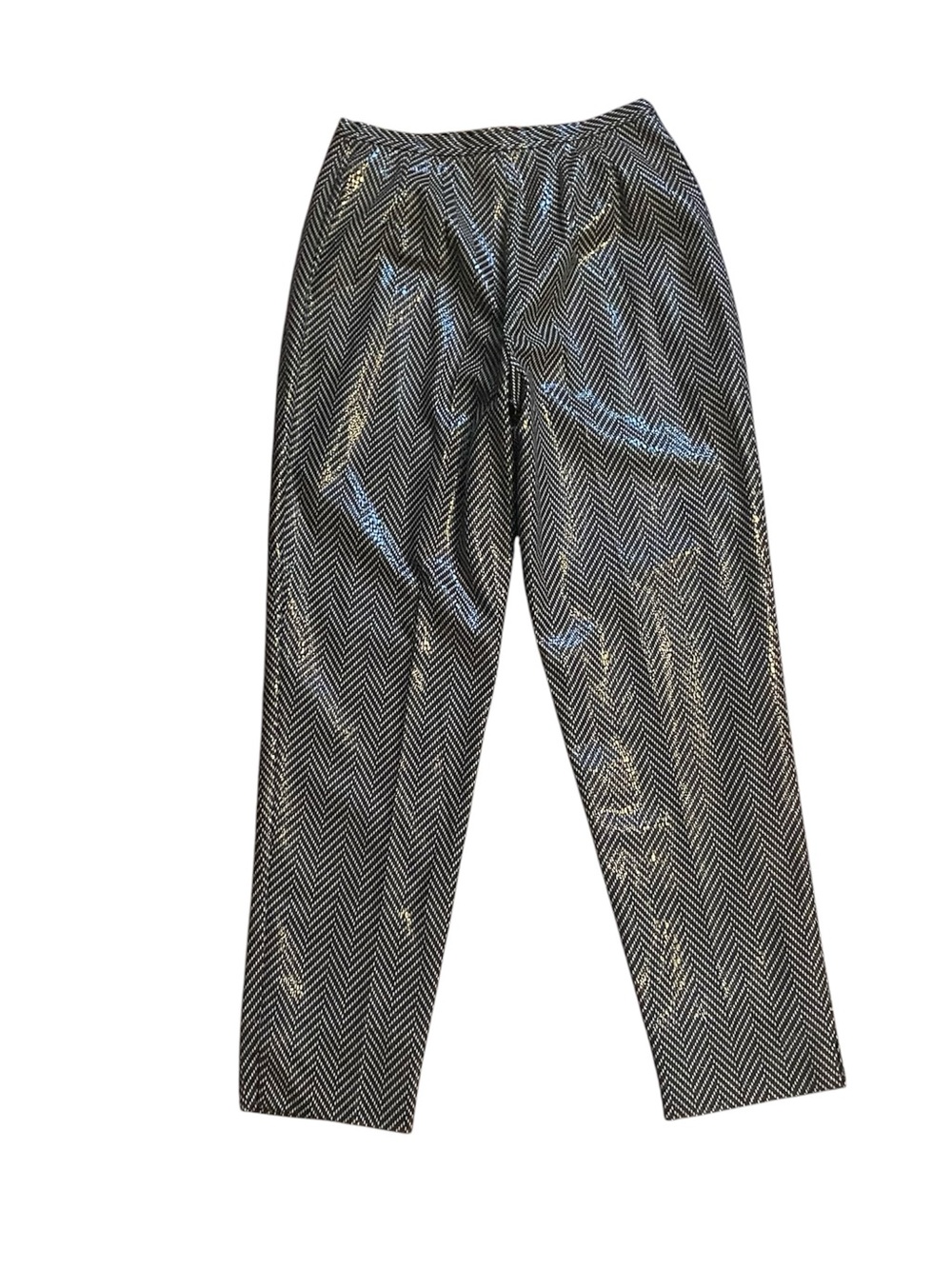 Vintage 80s Harve Benard Metallic Houndstooth Trousers Women’s 10 Black Beige